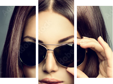 Beauty model girl with long brown hair wearing sunglasses  - Dreiteiliges Leinwandbild, Triptychon
