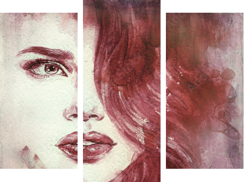 woman portrait  .abstract  watercolor .fashion background  - Dreiteiliges Leinwandbild, Triptychon