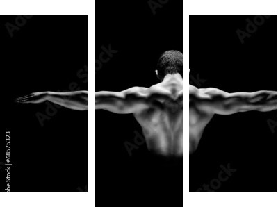 healthy muscular man with his arms stretched out isolated  - Dreiteiliges Leinwandbild, Triptychon