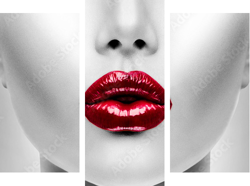 Sexy Red Lips. Beauty Model Woman's Face closeup  - Dreiteiliges Leinwandbild, Triptychon