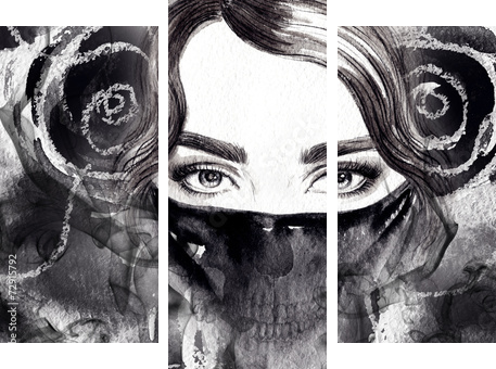 woman portrait  .abstract  watercolor .fashion background  - Dreiteiliges Leinwandbild, Triptychon