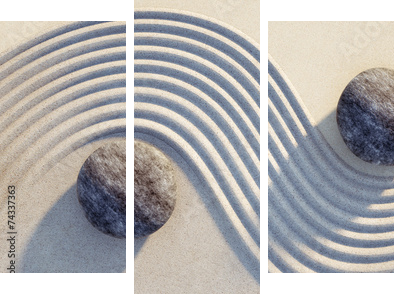 Steine Yin Yang  - Dreiteiliges Leinwandbild, Triptychon