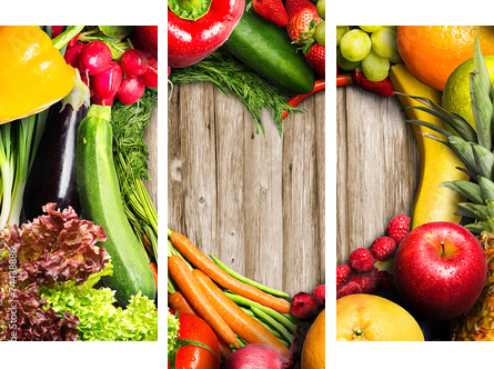 Vegetables and Fruit Heart Shaped  - Dreiteiliges Leinwandbild, Triptychon