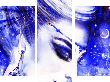 woman portrait  .abstract  watercolor .fashion background  - Dreiteiliges Leinwandbild, Triptychon