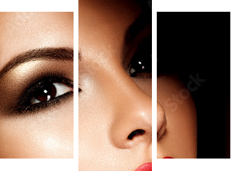 Beautiful young model with red lips. Gorgeous Woman Face.   - Dreiteiliges Leinwandbild, Triptychon