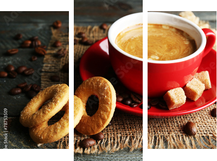 Cup of coffee and tasty cookies  - Dreiteiliges Leinwandbild, Triptychon