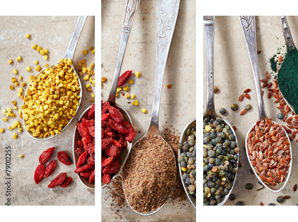 various kinds of superfoods  - Dreiteiliges Leinwandbild, Triptychon