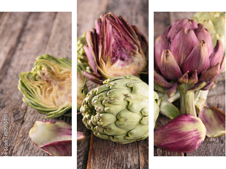 artichoke on wood background  - Dreiteiliges Leinwandbild, Triptychon