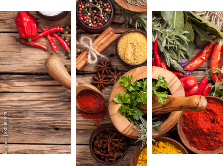 Various spices on wood  - Dreiteiliges Leinwandbild, Triptychon