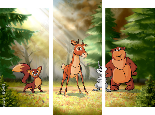 Forest animals are on the field - Dreiteiliges Leinwandbild, Triptychon