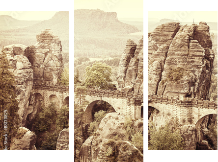 Old sepia postcard style Bastei bridge, Germany. - Dreiteiliges Leinwandbild, Triptychon