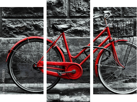 Retro vintage red bike on black and white wall. - Dreiteiliges Leinwandbild, Triptychon