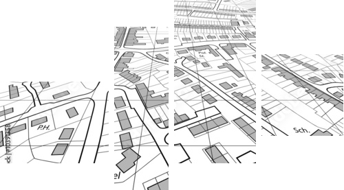 Angled map - Vierteiliges Leinwandbild, Viertychon