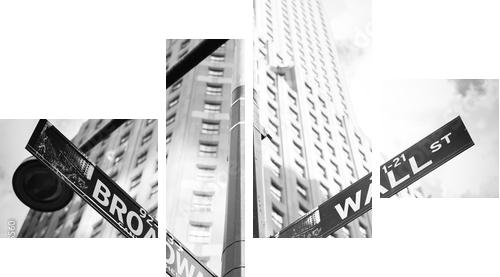 Wall Street and Broadway sign in Manhattan, New York, USA - Vierteiliges Leinwandbild, Viertychon