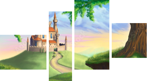 Fantasy castle - Vierteiliges Leinwandbild, Viertychon