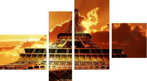 Wieże Eiffela w promieniach słońca
 - Vierteiliges Leinwandbild, Viertychon