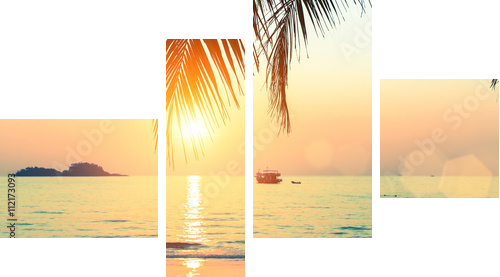 Sunset at tropical sea coast. - Vierteiliges Leinwandbild, Viertychon