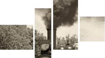 Old locomotive sepia - Vierteiliges Leinwandbild, Viertychon