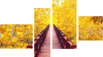 wooden bridge & autumn forest. - Vierteiliges Leinwandbild, Viertychon