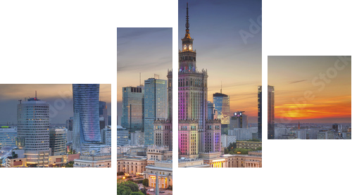 Warsaw. Image of Warsaw, Poland during twilight blue hour. - Vierteiliges Leinwandbild, Viertychon