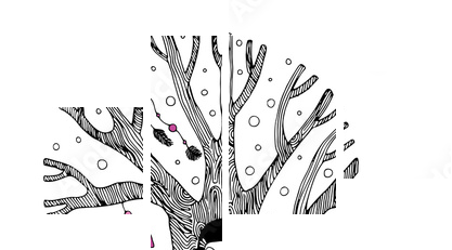 Beautiful magic tree, fox, hare angel and owl. - Vierteiliges Leinwandbild, Viertychon