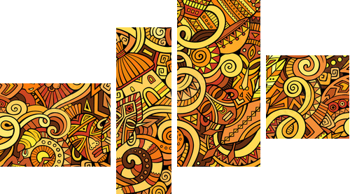Cartoon hand-drawn doodles on the subject of Africa style theme  - Vierteiliges Leinwandbild, Viertychon