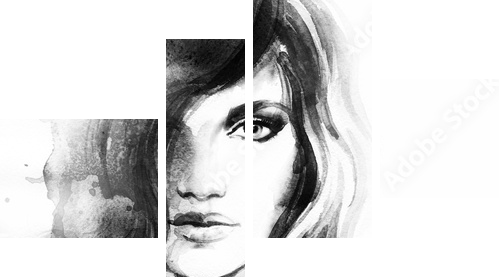 Beautiful woman portrait. Abstract fashion watercolor illustration - Vierteiliges Leinwandbild, Viertychon