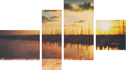 table in front of abstract blurred background of marine - Vierteiliges Leinwandbild, Viertychon