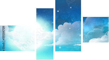 cielo de noche con luna y nubes - Vierteiliges Leinwandbild, Viertychon