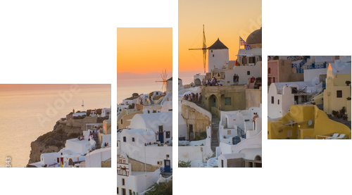the beautiful sunset in Santorini Greece, sea, sunset, white Greek houses in the evening - Vierteiliges Leinwandbild, Viertychon