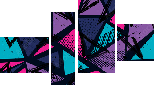 Abstract seamless pattern for girls, boys, clothes. Creative vector background with dots, geometric figures,stripes inscriptions.Funny wallpaper for textile and fabric. Fashion style. Colorful bright. - Vierteiliges Leinwandbild, Viertychon