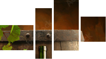 Red wine, grapevine and cask - Vierteiliges Leinwandbild, Viertychon