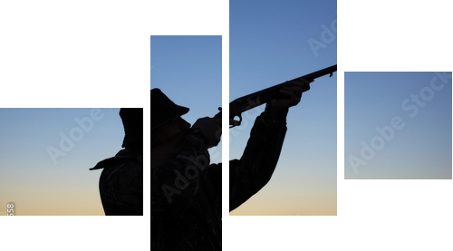 Hunter's silhouette at sunset - Vierteiliges Leinwandbild, Viertychon