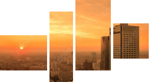 Sunset over Warsaw downtown - Vierteiliges Leinwandbild, Viertychon