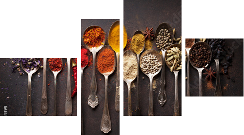 Various spices spoons - Vierteiliges Leinwandbild, Viertychon