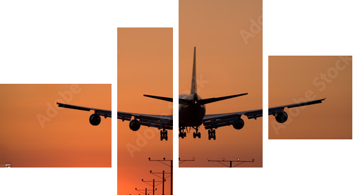 sunset jet landing 3 - Vierteiliges Leinwandbild, Viertychon