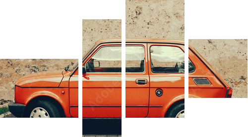 a youngtimer car parked on a street - Vierteiliges Leinwandbild, Viertychon