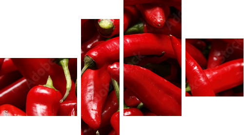 Red hot chilli peppers – papryka chilli na ścianie
 - Vierteiliges Leinwandbild, Viertychon