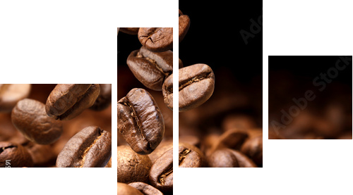 Falling coffee beans. Dark background with copy space, close-up - Vierteiliges Leinwandbild, Viertychon