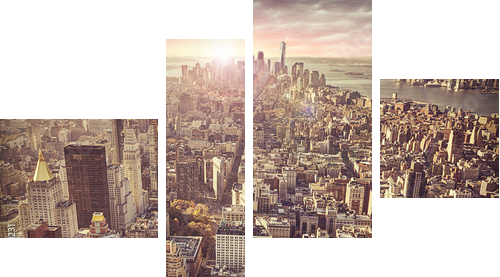 New York city skyline, sunrise in background. - Vierteiliges Leinwandbild, Viertychon
