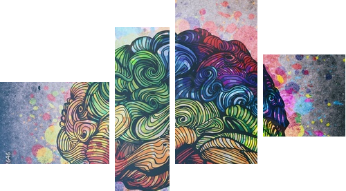 Brain doodle illustration with textures - Vierteiliges Leinwandbild, Viertychon