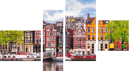 Amsterdam Netherlands dancing houses over river Amstel landmark - Vierteiliges Leinwandbild, Viertychon