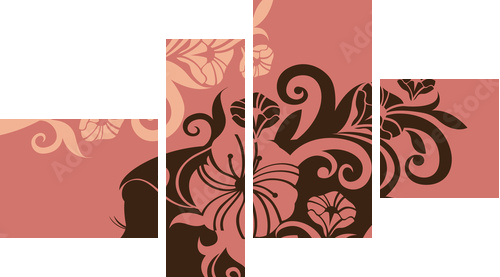 Beautiful woman silhouette with a flowers - Vierteiliges Leinwandbild, Viertychon