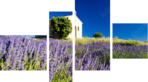 chapel, Plateau de Valensole, Provence, France - Vierteiliges Leinwandbild, Viertychon