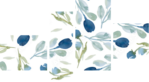 pattern of wildflowers and leaves on white background - Vierteiliges Leinwandbild, Viertychon
