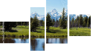 Grand Tetons and reflection - Vierteiliges Leinwandbild, Viertychon