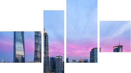 Beautiful shanghai city skyline in sunset - Vierteiliges Leinwandbild, Viertychon