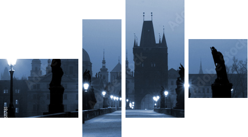 charles bridge, (blue) prague - Vierteiliges Leinwandbild, Viertychon