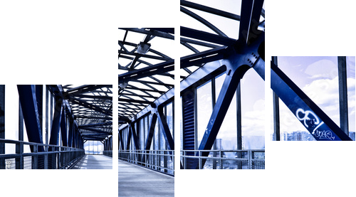 Blue corridor and stairs - Vierteiliges Leinwandbild, Viertychon