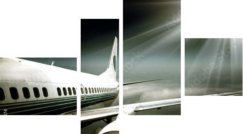 the airplane with the blue sky background - Vierteiliges Leinwandbild, Viertychon